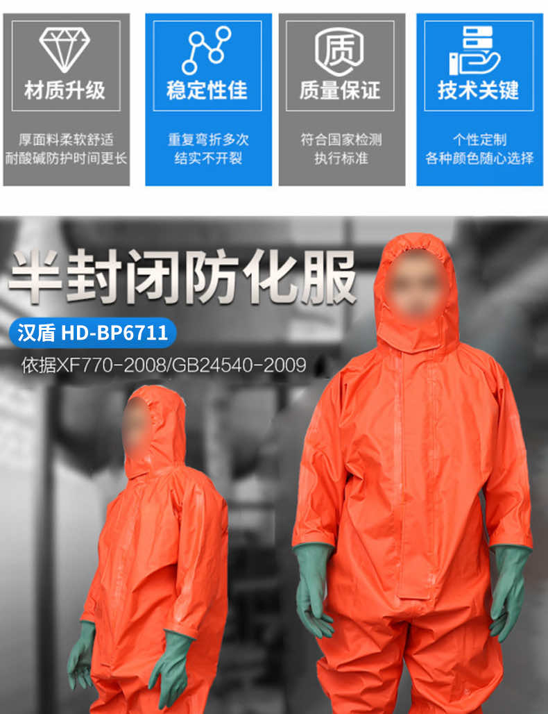 漢盾勞保批發(fā) BP6711 耐酸堿耐油半封閉防化服